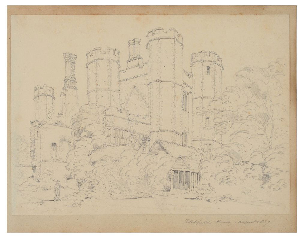DRAWING ATTRIBUTED TO J.M.W. TURNER: DRAWING ATTRIBUTED TO J.M.W. TURNER FROM THE ESTATE OF JOHN ANDERSON JR. OF ANDERSON GALLERIES IN NEW YORK: "Litchfield House", 8 3/8" x 11 5/8". Mr. Anderson is the author of "The Unknown Turners", S
