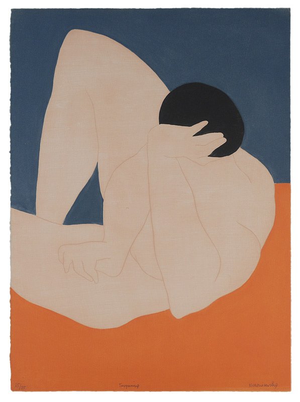 BARBARA KWASNIEWSKA INTAGLIO: KWASNIEWSKA, Barbara, (Polish, 1931-): ''Tangerine'', Intaglio, 1970, 35/75, signed and numbered in pencil, image size 35'' x 27''.