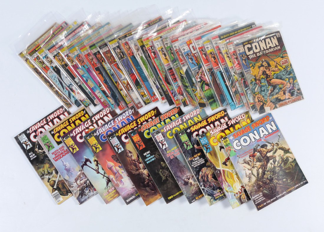 HUGE COLLECTION OF BRONZE AGE CONAN COMIC BOOKS: HUGE COLLECTION OF BRONZE AGE CONAN COMIC BOOKS: Includes #1-24 of Marvel "Conan the Barbarian", approx. 3/4 of a long box full total; #1 of Curtis "The Savage Sword of Conan the Barbarian", approx. 1