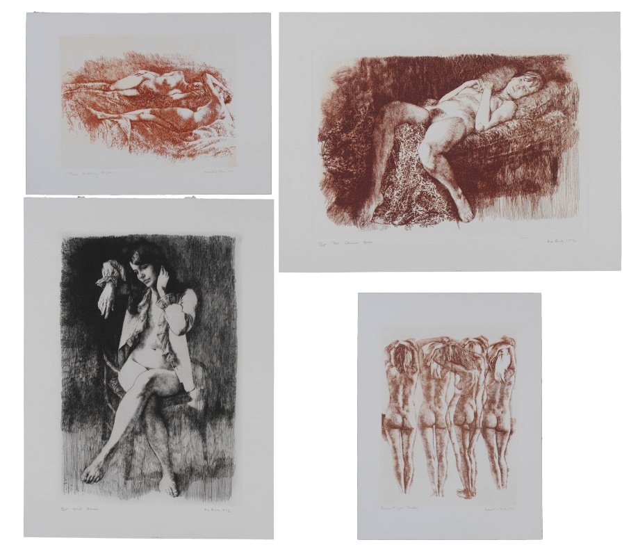 4 HERBERT FINK ETCHINGS: FINK, Herbert Lewis, (1921-2006): 4 Etchings total to include 1) "Reclining figures", 1972, 110/250, signed in pencil, image size 8 3/4" x 11 3/4", paper size 12" x 16". 2) "Locos Blouse", 1972, 10/65