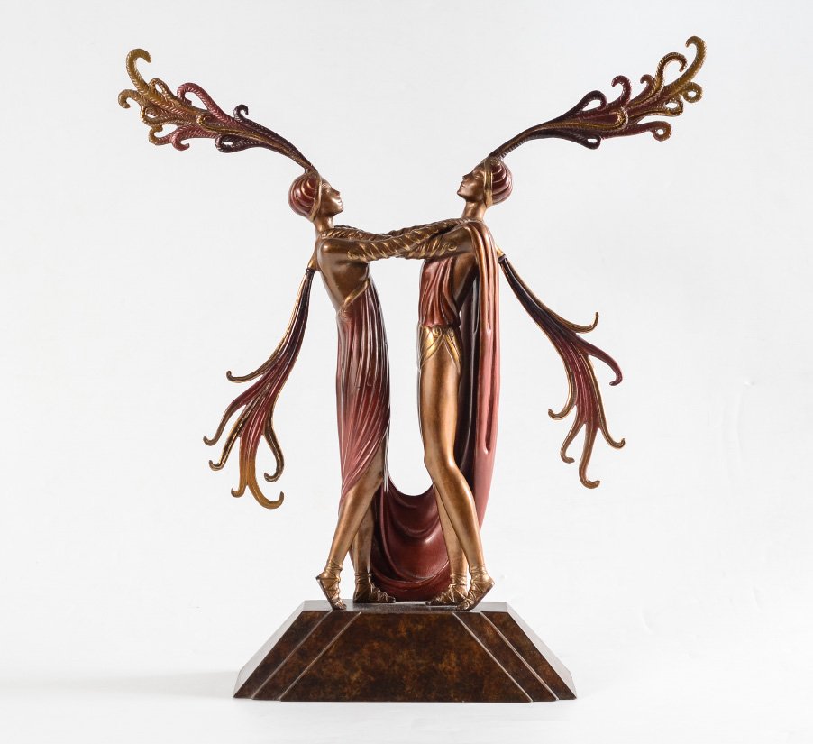 ERTE BRONZE KISS OF FIRE: ERTE, (French, 1892-1990): ''Kiss of Fire'', Bronze, 20'' h. x 18 1/4'' w. x 5 1/2'' d., signed and numbered 31 of 300, Fine Art Acquisitions 1984 stamp to the base.