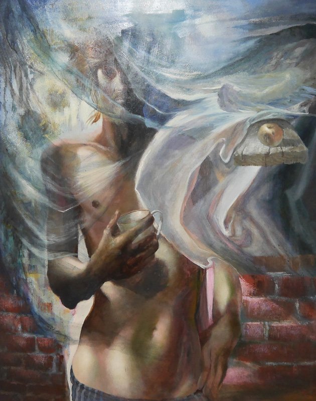 DAVID ANDERSON PAINTING "RUBIYAT II": ANDERSON, David, (American, 1926-1996): "Rubiyat II", Acrylic/Board, sight size 29 1/4" x 25 1/4", artist label verso, framed, 37" x 32".