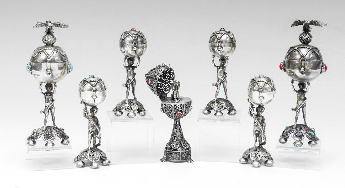 7 RUSSIAN SILVER FIGURAL SCENT BOXES (1 of 8)
