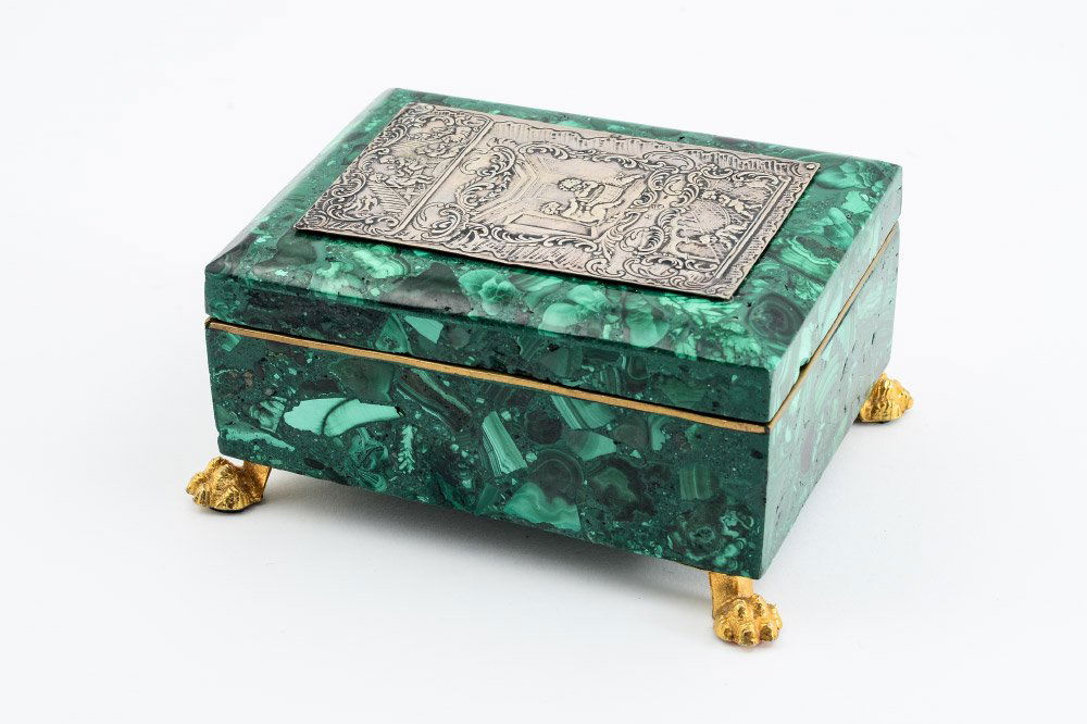 GERMAN SILVER & MALACHITE BOX (1 of 4)