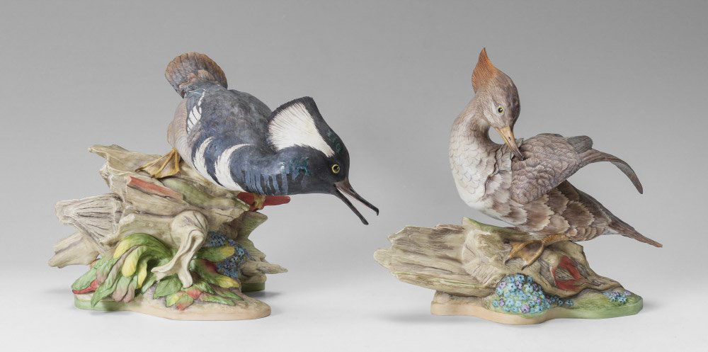 BOEHM PORCELAIN BIRDS PAIR HOODED MERGANSERS (1 of 5)