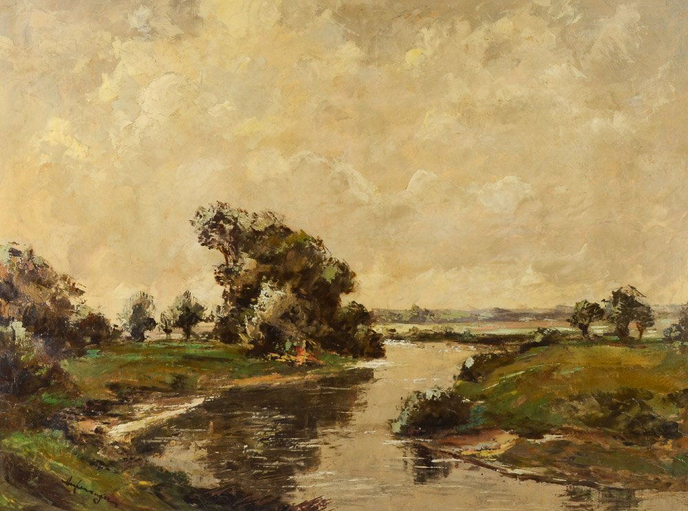 AUFENANGER LARGE RIVER LANDSCAPE PAINTING (1 of 4)