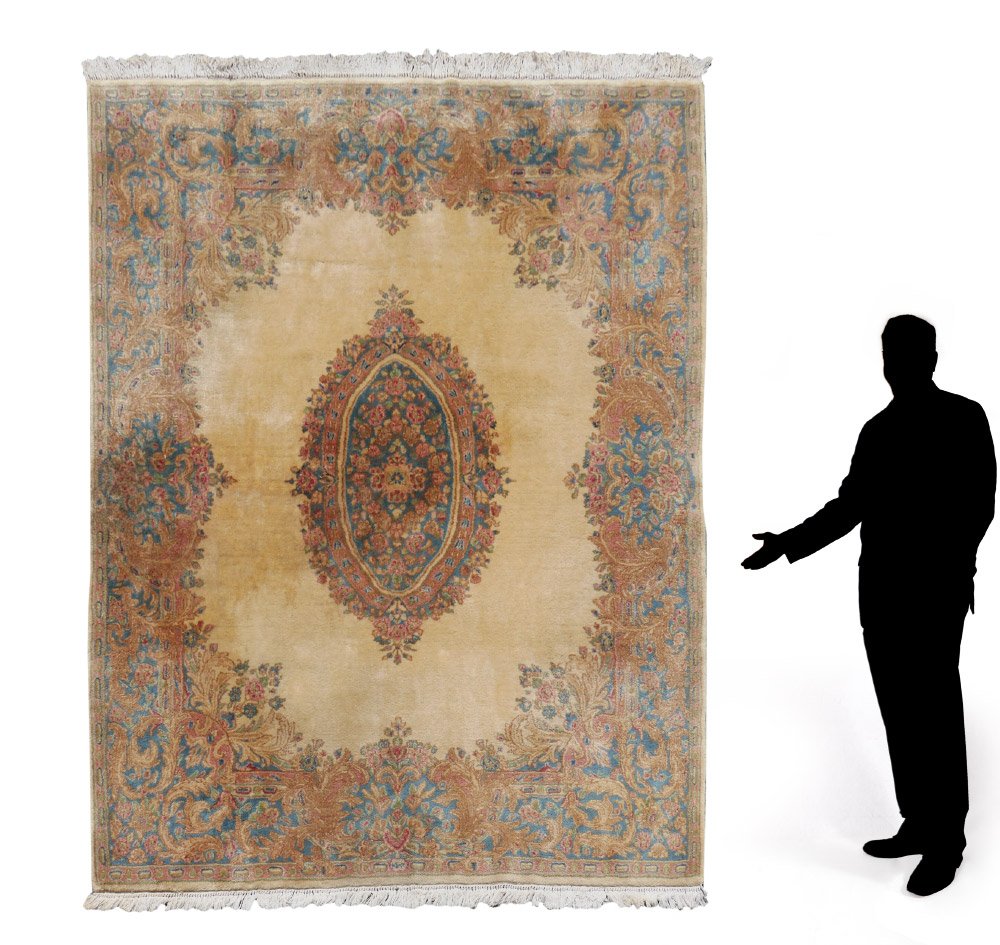 60 YR OLD PERSIAN KERMAN HK WOOL RUG 7'6" X 9'5" (1 of 4)