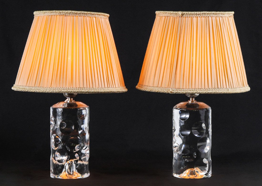 PAIR BACCARAT COIN DOT CRYSTAL LAMPS (1 of 3)