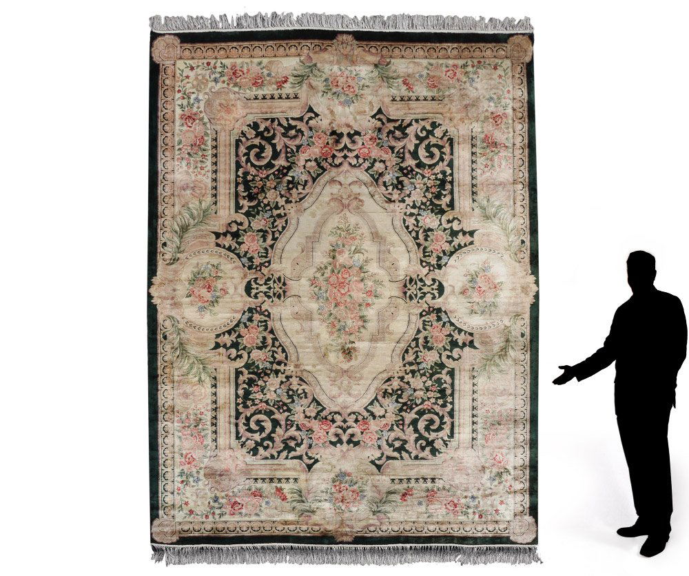 25YR OLD CHINESE HK SILK / SYNTHETIC SILK RUG 9'1" (1 of 4)