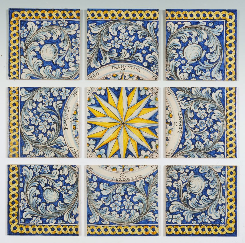 SET OF 9 ITALIAN FAIENCE TILES  sun compass (1 of 4)