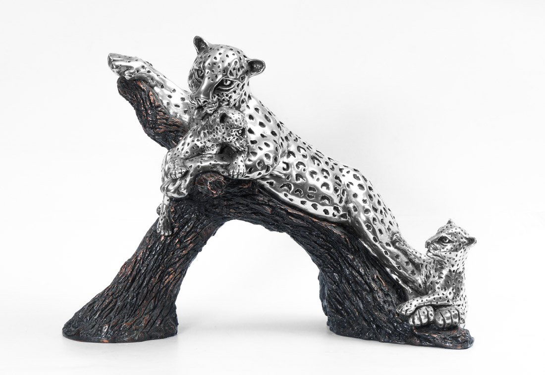 D'ARGENTA SILVERPLATE LEOPARD & CUBS SCULPTURE (1 of 5)