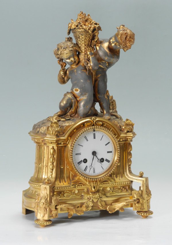 HENRI MARC FRENCH GILT METAL FIGURAL MANTLE CLOCK (1 of 5)