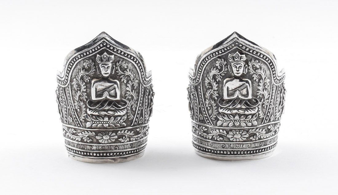 PAIR CHINESE EMBOSSED SILVER? CUFF BRACELETS (1 of 4)