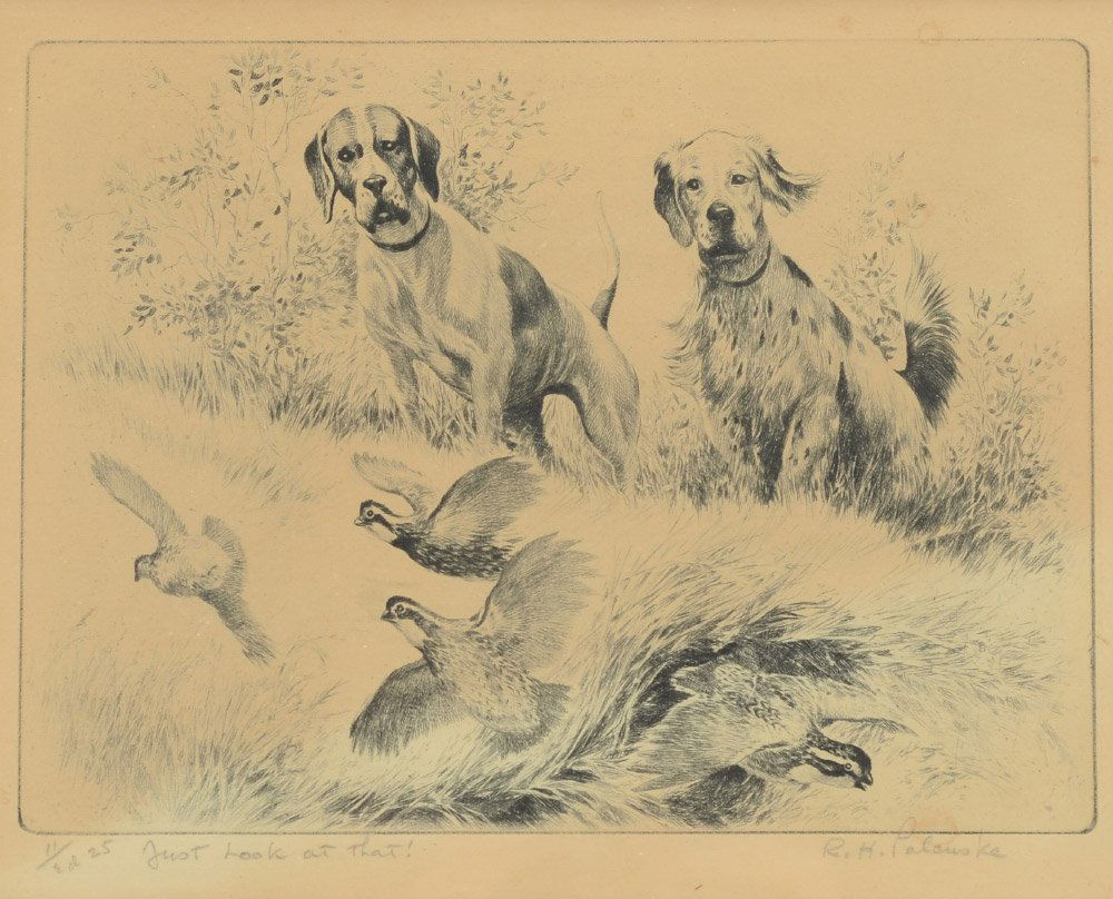 R.H. PALENSKE ETCHING HUNTING DOGS (1 of 2)