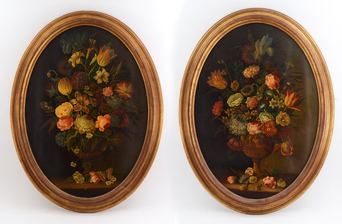 2 NEOCLASSICAL STYLE DECORATIVE FLORAL PAINTINGS (1 of 5)