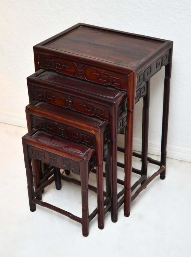 CHINESE CARVED ROSEWOOD NEST OF 4 TABLES (1 of 4)