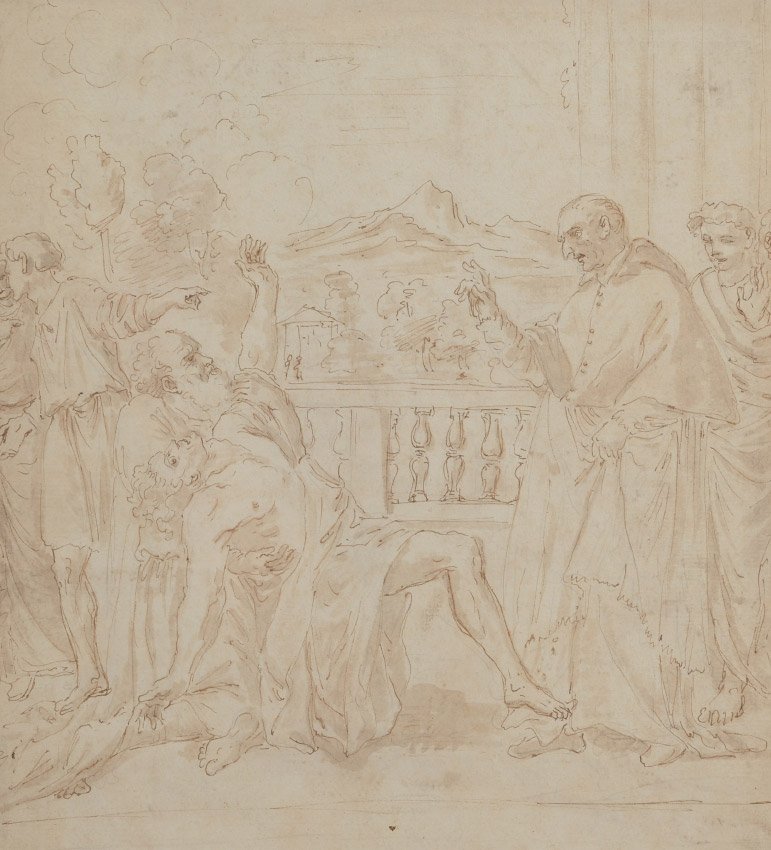 TWO SIDED OLD MASTER STYLE SEPIA PAINTING (1 of 3)