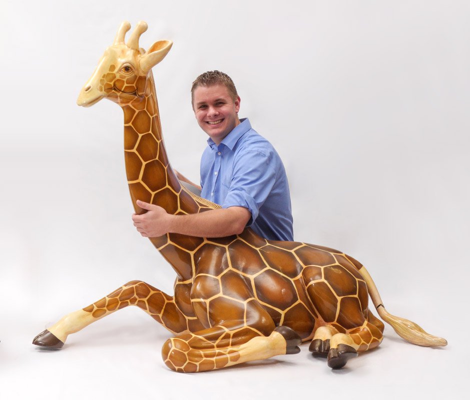 SERGIO BUSTAMANTE PAPER MACHE GIRAFFE: BUSTAMANTE, Sergio (Mexican, 1942-): "Giraffe", Paper Mache, 55" x 50" x 24", signed and numbered 01/100. Sold with COA from the artist.