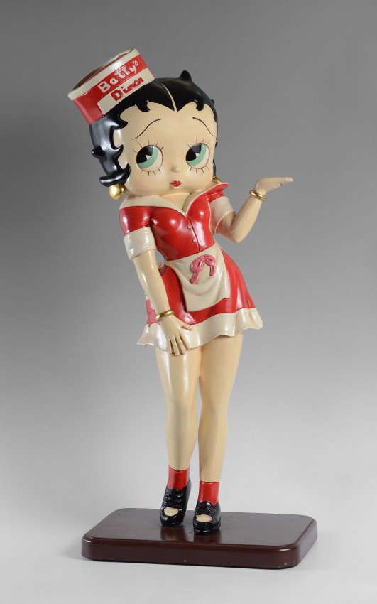 CAST RESIN BETTY BOOP BETTY'S DINER FIGURE: CAST RESIN BETTY BOOP ''BETTY'S DINER'' FIGURE: Figure of Betty Boop in waitress uniform, 36'' h. x 16'' x 10'', weighs approx. 13 lbs.