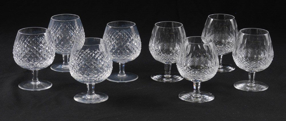 8 WATERFORD BRANDY GLASSES ALANA & COLLEEN: 8 WATERFORD CRYSTAL BRANDY GLASSES: 4 each of Alana and Colleen. 5 1/8" tall.