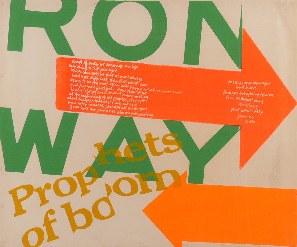 SISTER CORITA KENT "WRONG WAY" POP ART SERIGRAPH: SISTER CORITA KENT "WRONG WAY" POP ART SERIGRAPH: 29.75" x 36" with margins, signed in lower margin, framed 40.5" x 46".