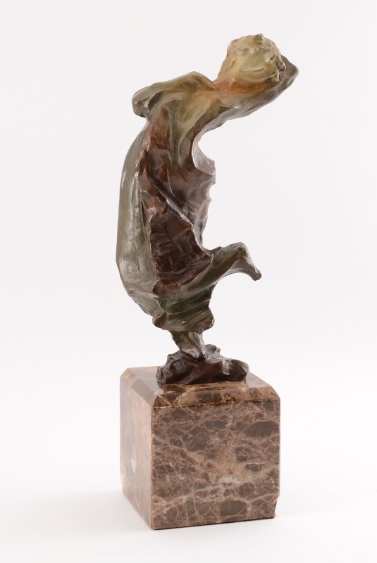 HESSAM ABRISHAMI PATINATED DANCER BRONZE: HESSAM ABRISHAMI BRONZE DANCER SCULPTURE: "Dancer", Patinated Bronze, 12" h. x 4.5" d. x 5" w., affixed to a polished marble plinth, 16.5" overall, signed and numbered 42/95.