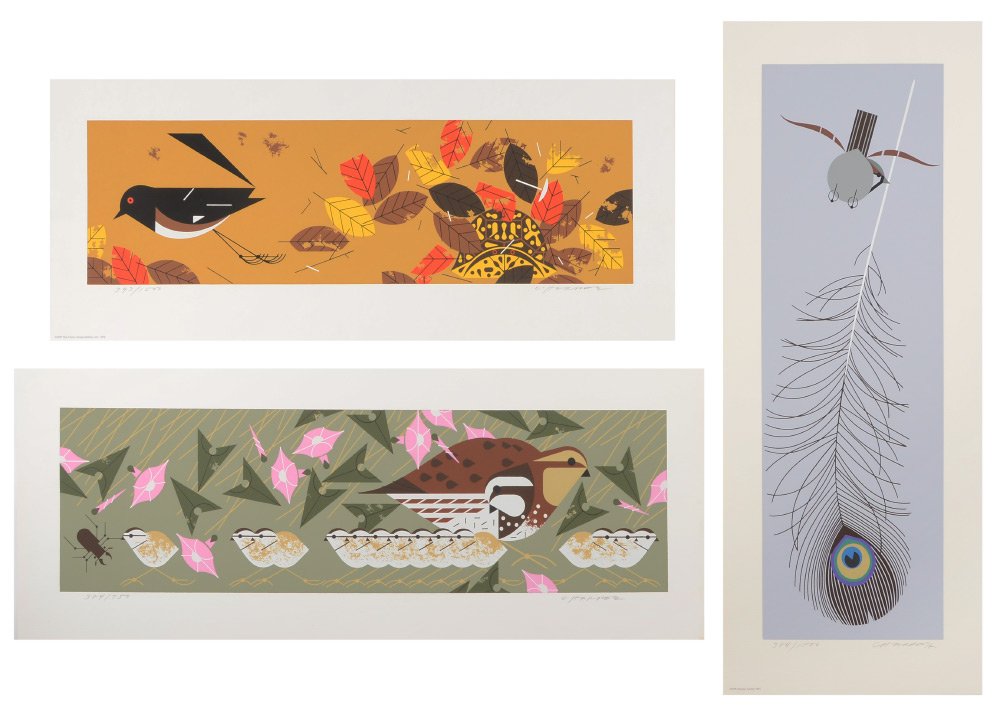 3 UNFRAMED CHARLEY HARPER SERIGRAPHS: HARPER, Charley, (American, 1922-2007): 3 unframed Serigraphs, 1) "Homebody", (Box Turtle), image size 6" x 20", pencil signed and numbered edition of 1500 printed in 1972, framed, 14" x 28"; 2) "Fami