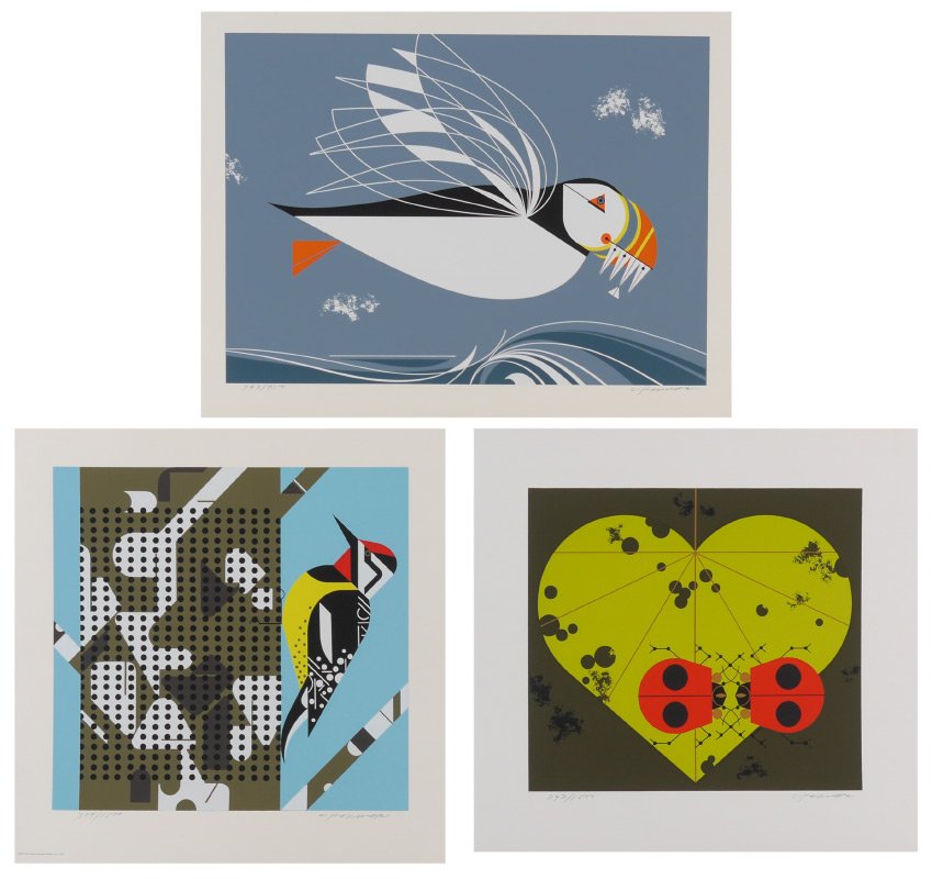 3 CHARLEY HARPER SERIGRAPHS: HARPER, Charley, (American, 1922-2007): 3 unframed Serigraphs; 1) "The Name is Puffin", 16" x 21", signed and numbered edition of 750, printed in 1971; 2) "Savoring Sycamore" (Yellow-Bellied Sapsucker