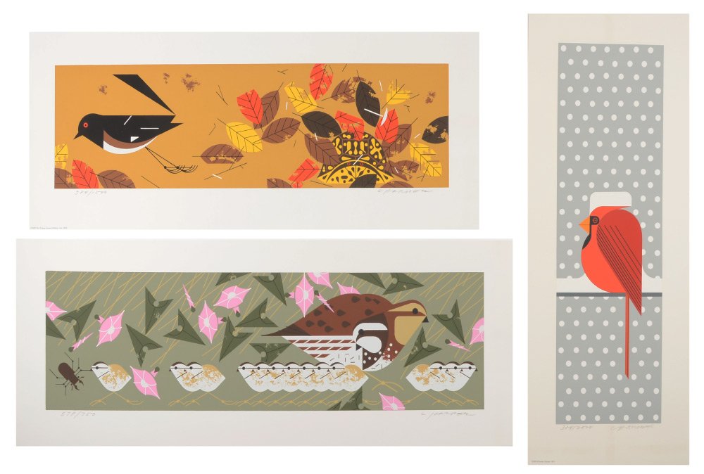 3 CHARLEY CHARPER SERIGRAPHS: HARPER, Charley, (American, 1922-2007): 3 unframed Serigraphs, 1) "Homebody", (Box Turtle), image size 6" x 20", pencil signed and numbered edition of 1500 printed in 1972, framed, 14" x 28"; 2) "Fami