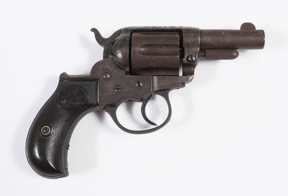 COLT LIGHTNING DOUBLE ACTION REVOLVER: COLT LIGHTNING DOUBLE ACTION REVOLVER: Serial #91128, 2 1/2'' round .41 caliber barrel, 6 shot double action. Well marked on barrel and patent dates on side of frame, original hard rubber grips. Overa