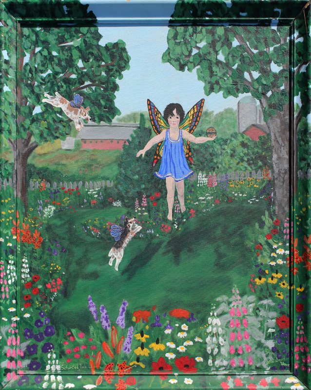 OTTIE DAVID VANCE FOLK ART PAINTING "THE ENCHANTED TIME: VANCE, Attie David, (American, 20th - 21st Century): "The Enchanted Time", Oil/Canvas, 24" x 20", signed lower right and dated '92, custom painted frame incorporated into the landscape, overall measur