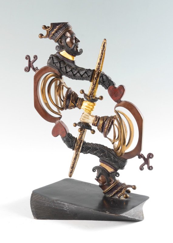 PAUL WEGNER KING OF HEARTS BRONZE: WEGNER, Paul (American, 1950-): "King of Hearts", Bronze, 17.5" ht, 11" w and 9" deep, signed and numbered 59/175, Fine Art Acquisitions foundry mark from 1986.