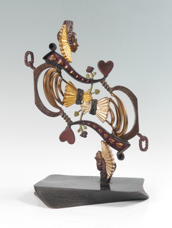 PAUL WEGNER QUEEN OF HEARTS BRONZE: WEGNER, Paul (): Queen of Hearts, Bronze, 17.5" ht, 10.25" w, 9.5" deep, signed and numbered on the base 56/175, Fine Art Acquisitions foundry mark from 1986.