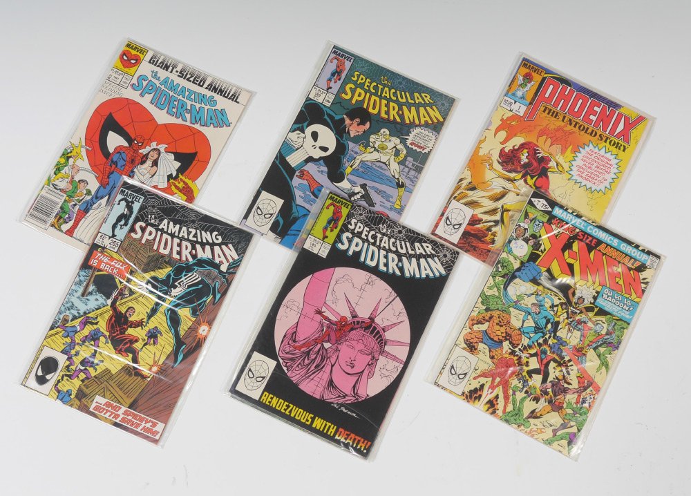 3 BOXES OF ASSORTED VINTAGE COMIC BOOKS: 3 BOXES OF ASSORTED VINTAGE COMIC BOOKS: Highlights of boxes to include Box 1) Amazing Spider-Man, 119, 167, 170, 171, 188, then near complete run 208-370, 210 first appearance Madame Web, 227 first a
