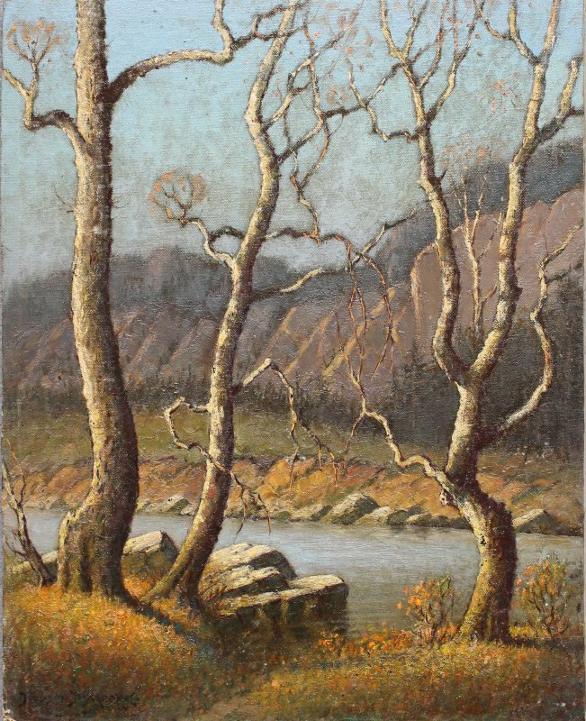 BENSON BOND MOORE PAINTING OCCOQUAN RUN: MOORE, Benson Bond, (American, 1882-1974): "Occoquan Run", Oil/Canvasboard, 15" x 12", signed lower left, titled verso, numbered 486, unframed. Moore was born and raised in the art world. His style ev