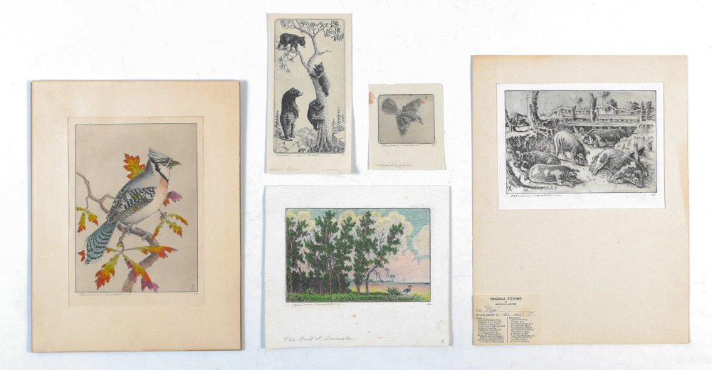 5 PIECE BENSON BOND MOORE ETCHING LOT: 5 PIECE BENSON BOND MOORE ETCHING LOT: 5 Piece Etching Lot to Include: (1.) "The Gulf at Sarasota", 6.5" x 7.5" with margins, "Edition of 50", pencil signed lower left, titled in the lower left corner