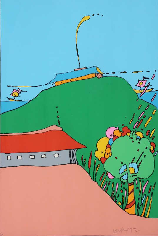 PETER MAX SERIGRAPH PEACEFUL PLACE: MAX, Peter, (German 1937-), "Peaceful Place", Serigraph, sight size 29.25" x 21.5", signed lower right and dated '72, numbered lower left 39/100, Arches watermark in lower left and upper right corners