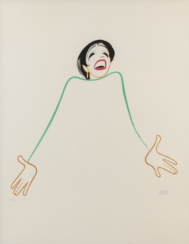 AL HIRSCHFELD LIZA MINELLI LITHOGRAPH: HIRSCHFELD, Al, (American, 1903-2003): Liza Minelli, Lithograph, sight size 24" x 18.75", pencil signed lower right, numbered 216/300 lower left, fine contemporary black frame 33.5" x 29.25". As a wel