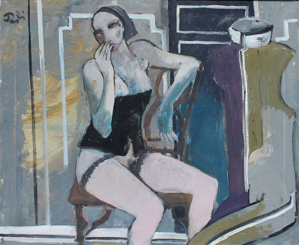 BRUNO PAOLI PAINTING SALOTTO: PAOLI, Bruno, (Italian, 1915-2005): "Salotto", Oil/Canvas, 19.5" x 23.5", signed upper left, also signed and titled verso, custom frame, 28" x 32". Former Collection of Medici Gallery Sarasota Florida