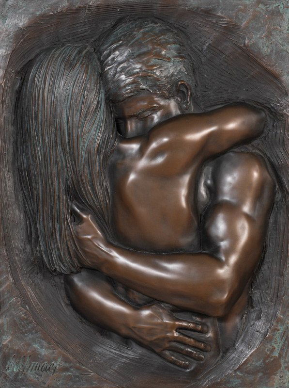 BILL MACK BONDED BRONZE LOVE: MACK, Bill, (American, 1949-): "Love", Bonded Bronze, sight size 27.5" x 20.5", signed lower left and numbered 14/95 lower right, fine custom frame, 37" x 31", approx. 4.75" d. Bill Mack is in a leagu