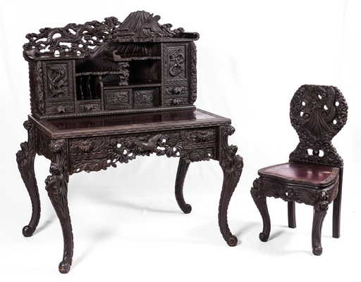 Anese Carved Figural Dragon Desk Chair