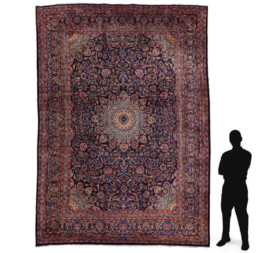 PERSIAN "KASHMAR" KHORRASAN HK WOOL RUG 9'11" x 12": APPROX. 35-45 YR OLD PERSIAN "KASHMAR" KHORRASAN HAND KNOTTED WOOL RUG, 9'11" x 12'11": A round central medallion that looks like a kaleidoscope with concentric circles with different designs and colo