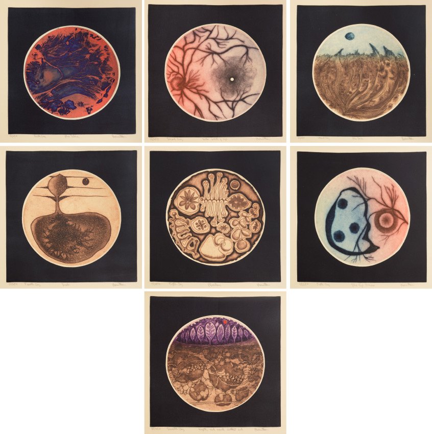 PORTFOLIO OF JOHN HAMILTON ETCHINGS LANDSCAPES: PORTFOLIO OF JOHN HAMILTON ETCHINGS LANDSCAPES: Landscapes of the Eye & Mind, Suite of original Intaglio Etchings, all approximately 15" x 15" with margins, all pencil signed and titled, all numbered 