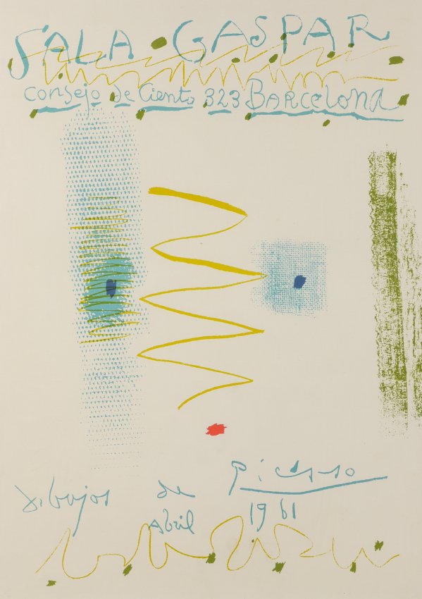 PABLO PICASSO POSTER FOR SALA GASPAR 1961: PICASSO, Pablo, (Spanish, 1881-1973): "Sala Gaspar", Poster April 1961, sight size 26" x 19", Park West Galleries old sale ticket in upper right corner, framed, 35" x 28".