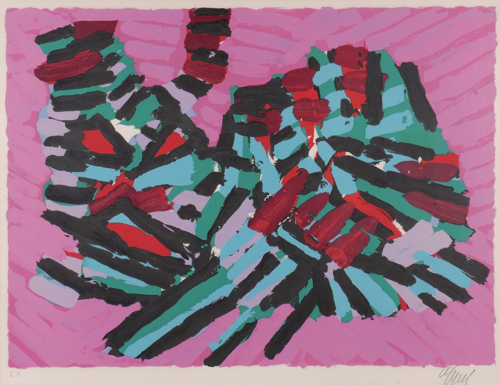 KAREL APPEL CAT LITHOGRAPH: APPEL, Karel, (Dutch, 1921-2006): "About the Cat", Artist's Proof Lithograph, sight size 23.75" x 31", pencil signed lower right, marked EA lower left, framed, 29" x 35".