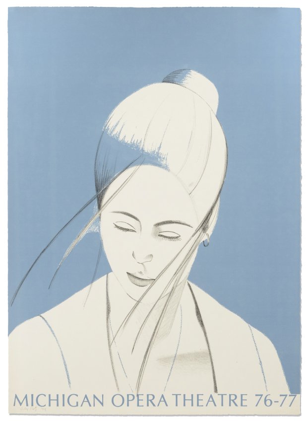 ALEX KATZ LITHOGRAPH FOR MICHIGAN OPERA THEATRE: KATZ, Alex, (American, 1927-): Michigan Opera Theatre 76-77, Lithograph, 30" x 22", pencil signed lower left and dated '77, Styria Studio Blind Stamp lower right, unframed. Katz and his contemporaries