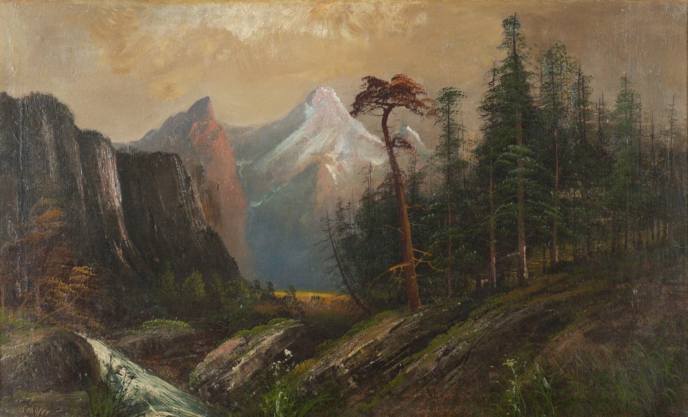 YOSEMITE LANDSCAPE PAINTING SCHAFER: YOSEMITE LANDSCAPE PAINTING ATTRIBUTED TO FREDERICK SCHAFER: Oil/Canvas, 21.75" x 35.75", signed lower left, newer frame, 26.5" x 40".