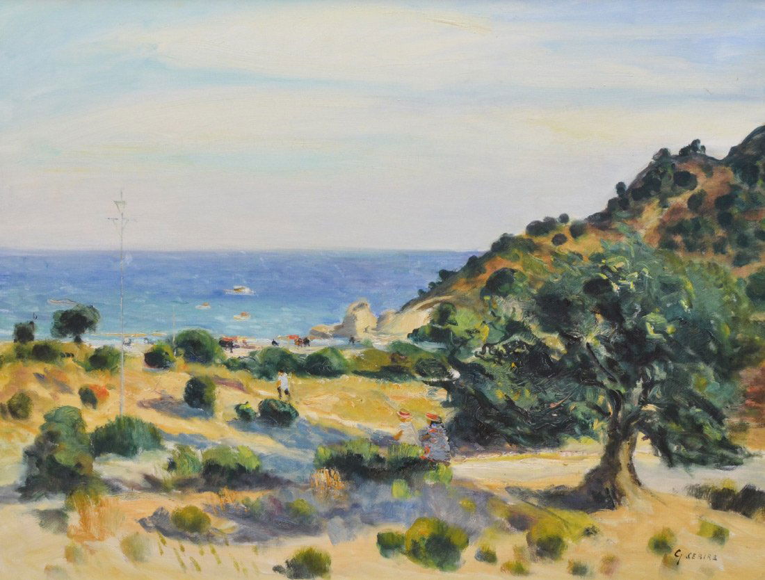 LARGE GASTON SEBIRE LANDSCAPE PAINTING: SEBIRE, Gaston, (French/American, 1920-2001): ''Le Croupier'', Oil on Canvas, 29.5'' x 39.5'', signed lower right, titled verso, Wally Findlay Gallery label affixed verso, original painted frame, 36.5