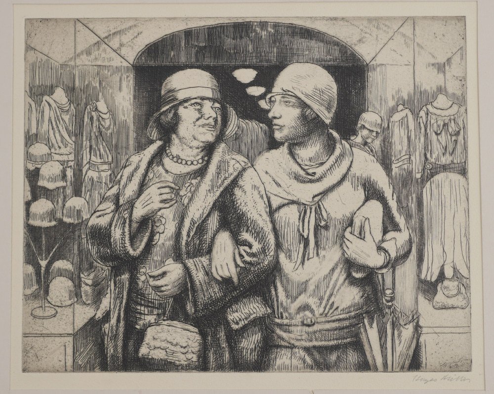 KENNETH MILLER ETCHING OF DEPARTMENT STORE: MILLER, Kenneth Hayes (American, 1876-1952): Department Store, Etching, 14'' x 19''. Provenance: Estate Collection of Christian Buchheit.
