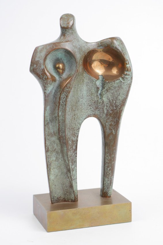 JOSE LUIS FERNANDEZ BRONZE: FERNANDEZ, Jose Luis, (Spanish, 1943-): Abstract Figural Composition, Patinated Bronze, 9.5'' h., affixed to metal base, 10.5'' overall, incised signature, foundry stamp to base.